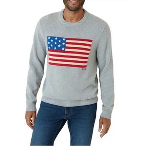 Chaps Men's Gray Crewneck Sweater with Flag Design